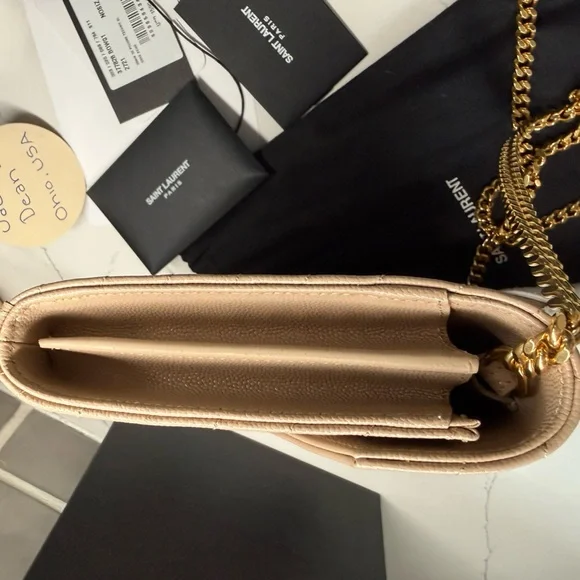 CLASSIC CASSANDRE Chain Wallet in Grain de Poudre Leather (Dark Beige) - Picture 6 of 15